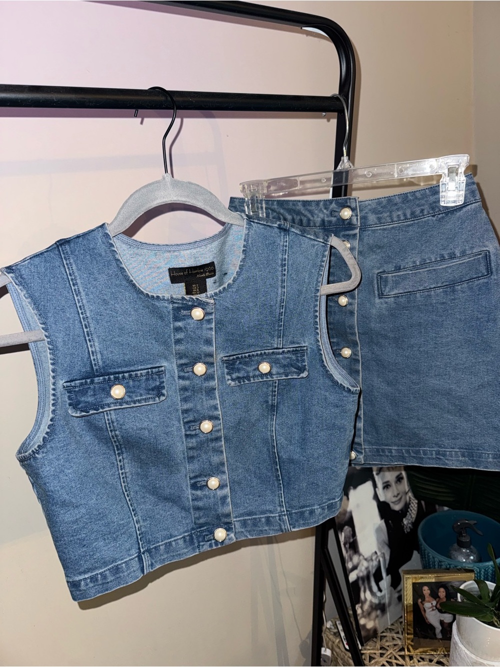 Denim Button-Front Mini Skirt in Blue - Picture 2 of 7